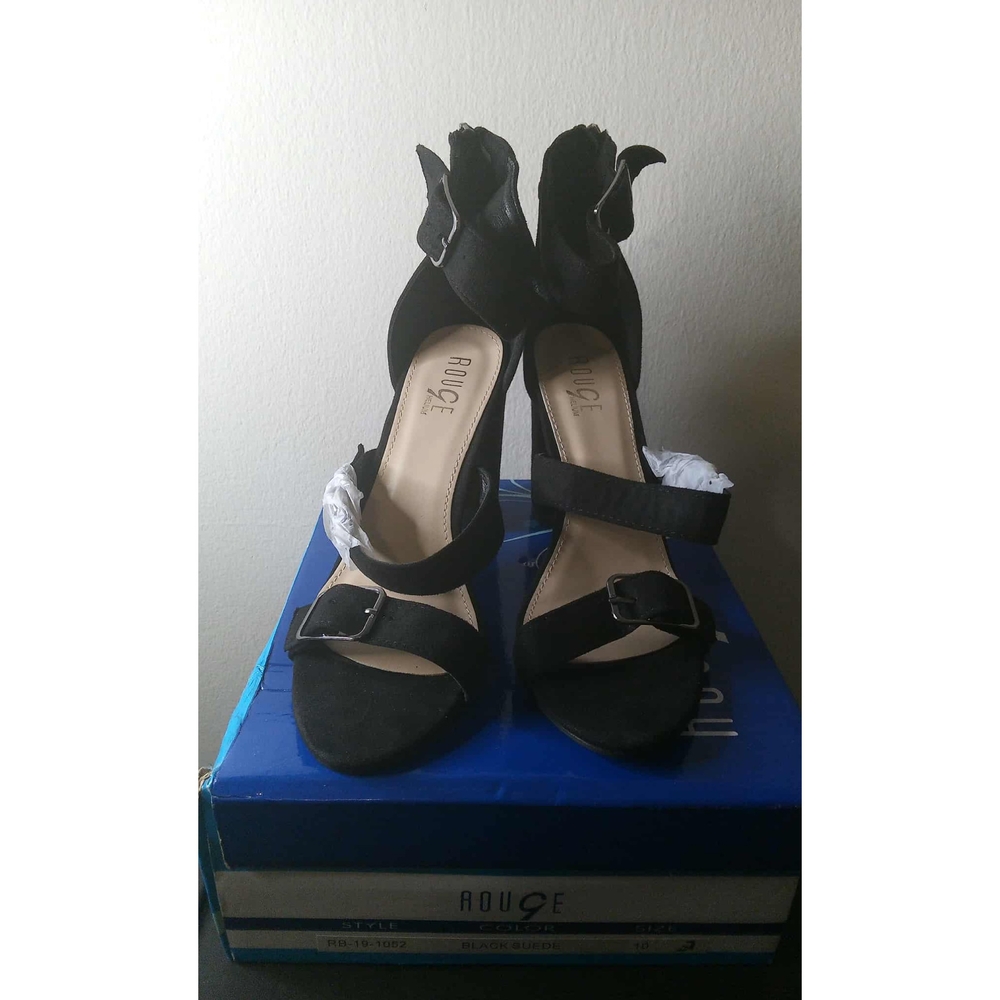 Rouge Helium Black Suede Strappy Buckle Heels